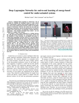 Deep Lagrangian Networks for end-to-end learning of energy-based control
  for under-actuated systems