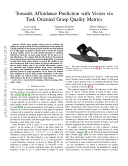 Towards Affordance Prediction with Vision via Task Oriented Grasp
  Quality Metrics