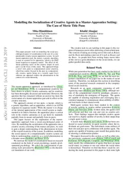 Modelling the Socialization of Creative Agents in a Master-Apprentice
  Setting: The Case of Movie Title Puns