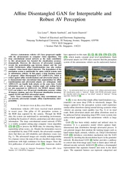 Affine Disentangled GAN for Interpretable and Robust AV Perception