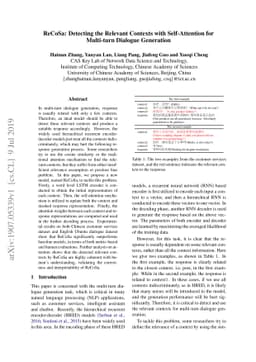 ReCoSa: Detecting the Relevant Contexts with Self-Attention for
  Multi-turn Dialogue Generation