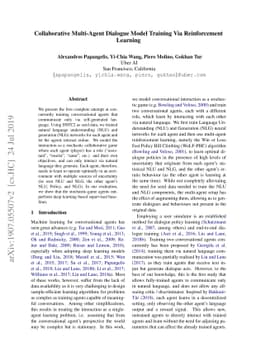 Collaborative Multi-Agent Dialogue Model Training Via Reinforcement
  Learning