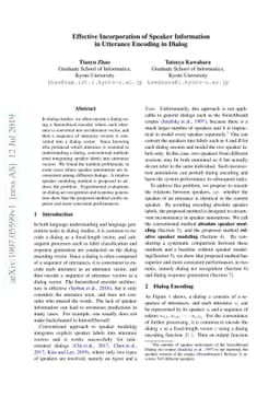 Effective Incorporation of Speaker Information in Utterance Encoding in
  Dialog