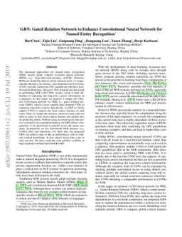 GRN: Gated Relation Network to Enhance Convolutional Neural Network for
  Named Entity Recognition