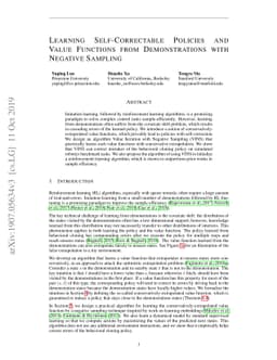 Learning Self-Correctable Policies and Value Functions from
  Demonstrations with Negative Sampling