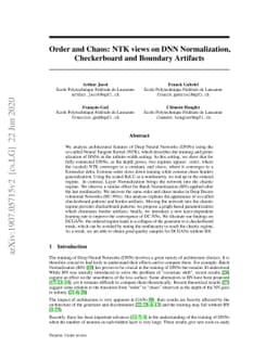 Order and Chaos: NTK views on DNN Normalization, Checkerboard and
  Boundary Artifacts