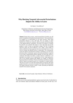 Why Blocking Targeted Adversarial Perturbations Impairs the Ability to
  Learn