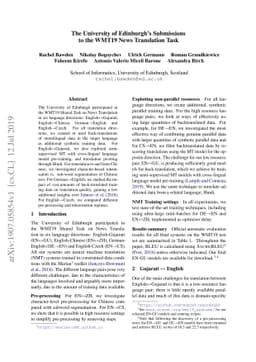 The University of Edinburgh's Submissions to the WMT19 News Translation
  Task