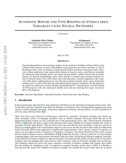 Automatic Repair and Type Binding of Undeclared Variables using Neural
  Networks