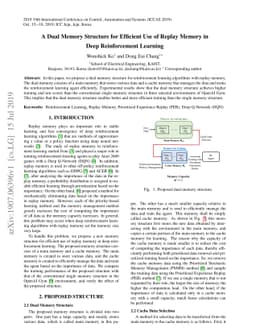 A Dual Memory Structure for Efficient Use of Replay Memory in Deep
  Reinforcement Learning