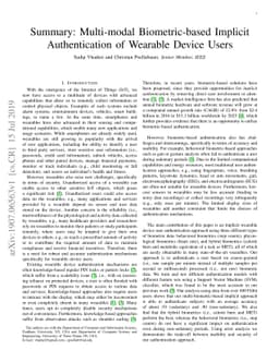Summary: Multi-modal Biometric-based Implicit Authentication of Wearable
  Device Users