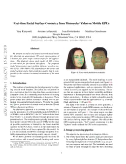 Real-time Facial Surface Geometry from Monocular Video on Mobile GPUs