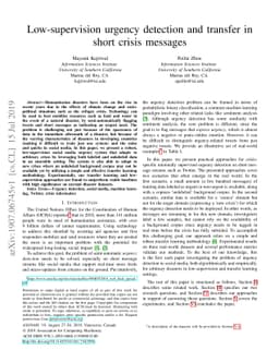 Low-supervision urgency detection and transfer in short crisis messages