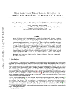 Semi-supervised Breast Lesion Detection in Ultrasound Video Based on
  Temporal Coherence