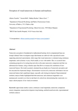 Perception of visual numerosity in humans and machines