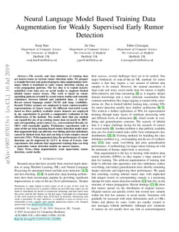Neural Language Model Based Training Data Augmentation for Weakly
  Supervised Early Rumor Detection