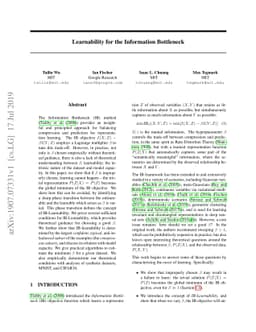 Learnability for the Information Bottleneck