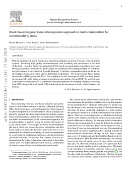 Block based Singular Value Decomposition approach to matrix
  factorization for recommender systems