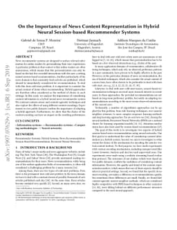 On the Importance of News Content Representation in Hybrid Neural
  Session-based Recommender Systems