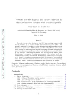 Freeness over the diagonal and outliers detection in deformed random
  matrices with a variance profile