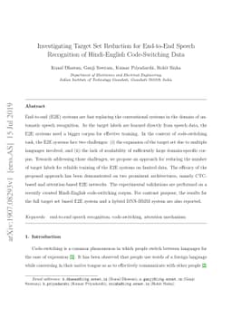 Investigating Target Set Reduction for End-to-End Speech Recognition of
  Hindi-English Code-Switching Data