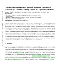 Towards Learning Universal, Regional, and Local Hydrological Behaviors
  via Machine-Learning Applied to Large-Sample Datasets