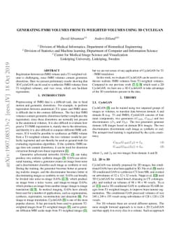 Generating fMRI volumes from T1-weighted volumes using 3D CycleGAN
