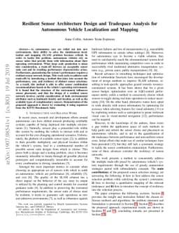 Resilient Sensor Architecture Design and Tradespace Analysis for
  Autonomous Vehicle Localization and Mapping
