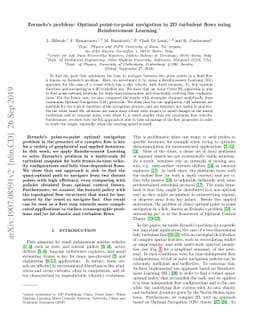 Zermelo's problem: Optimal point-to-point navigation in 2D turbulent
  flows using Reinforcement Learning