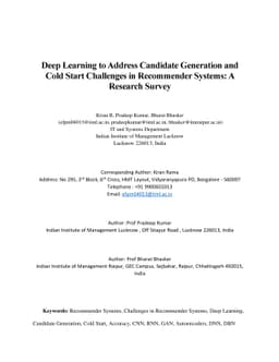 Deep Learning to Address Candidate Generation and Cold Start Challenges
  in Recommender Systems: A Research Survey