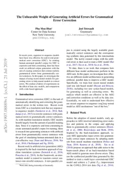 The Unbearable Weight of Generating Artificial Errors for Grammatical
  Error Correction