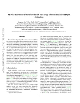 RRNet: Repetition-Reduction Network for Energy Efficient Decoder of
  Depth Estimation