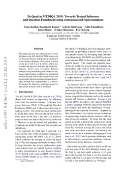 Dr.Quad at MEDIQA 2019: Towards Textual Inference and Question
  Entailment using contextualized representations