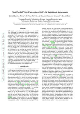 Non-Parallel Voice Conversion with Cyclic Variational Autoencoder