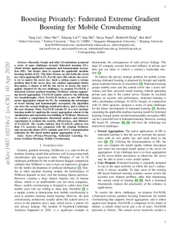Boosting Privately: Privacy-Preserving Federated Extreme Boosting for
  Mobile Crowdsensing