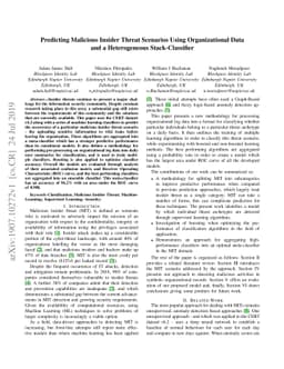 Predicting Malicious Insider Threat Scenarios Using Organizational Data
  and a Heterogeneous Stack-Classifier