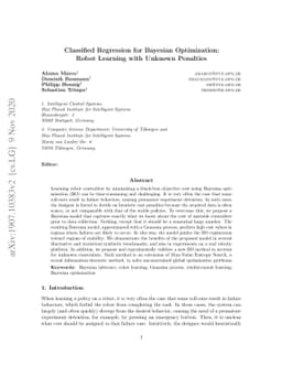 Classified Regression for Bayesian Optimization: Robot Learning with
  Unknown Penalties