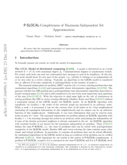 P-SLOCAL-Completeness of Maximum Independent Set Approximation