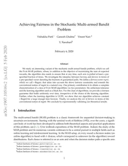 Achieving Fairness in the Stochastic Multi-armed Bandit Problem