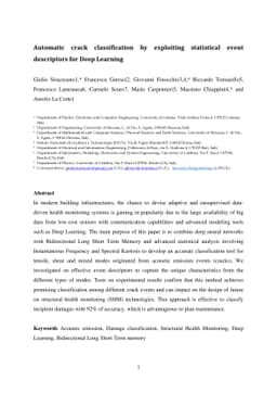 Automatic crack classification by exploiting statistical event
  descriptors for Deep Learning