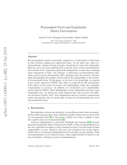 Personalised novel and explainable matrix factorisation