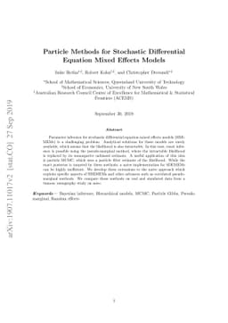 Particle Methods for Stochastic Differential Equation Mixed Effects
  Models