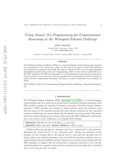 Using Answer Set Programming for Commonsense Reasoning in the Winograd
  Schema Challenge