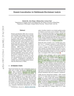 Domain Generalization via Multidomain Discriminant Analysis