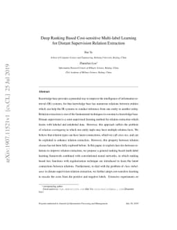 Deep Ranking Based Cost-sensitive Multi-label Learning for Distant
  Supervision Relation Extraction