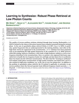 Learning to Synthesize: Robust Phase Retrieval at Low Photon counts