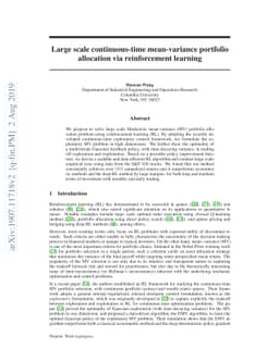 Large scale continuous-time mean-variance portfolio allocation via
  reinforcement learning