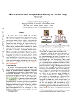 Hybrid-Attention based Decoupled Metric Learning for Zero-Shot Image
  Retrieval