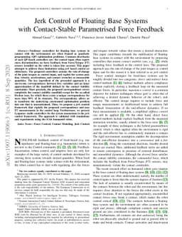 Jerk Control of Floating Base Systems with Contact-Stable Parametrised
  Force Feedback