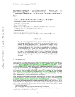 Representation Degeneration Problem in Training Natural Language
  Generation Models